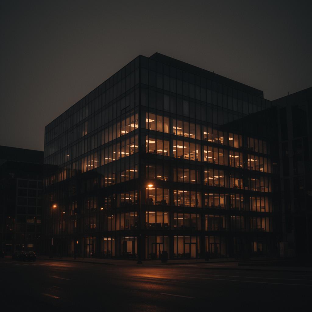 Corporate office at dusk - the innovation centre hollowed out, but the edges are where the work is now
